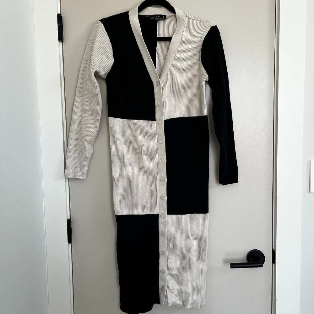 Eloquii Black and White ColorBlock Sweater Dress
